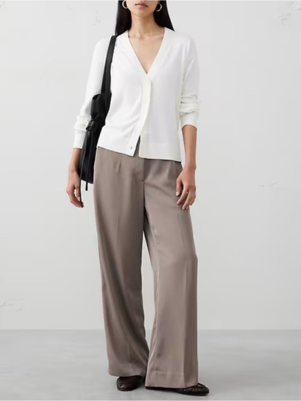 NEW BANANA REPUBLIC TALL Size 14 Wide Leg High Rise Sheen Trouser MOCHA LATTE